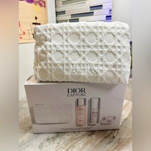 Dior Cannage Patterned White Pillow Pouch. New in Box. Zipper pull sealed GWP